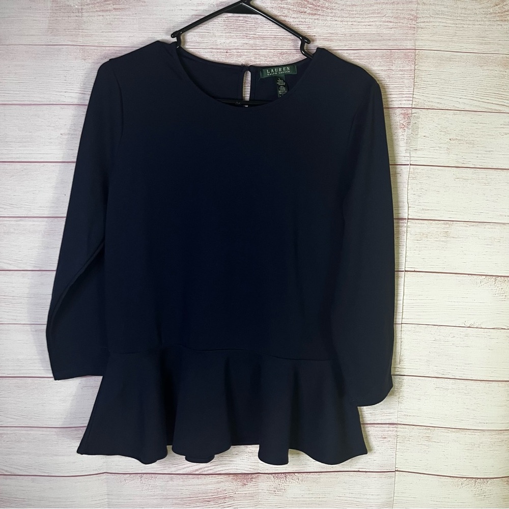 Lauren Ralph Lauren Navy Blue Peplum Blouse Size Large